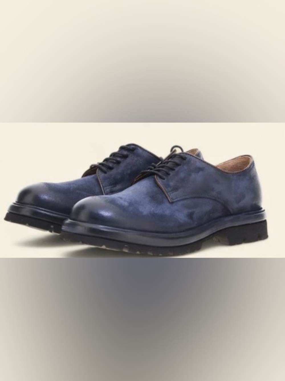 A.S.98 Abbey Blue Lug Sole Women’s Leather Lace-Up Flats in Deep Navy
